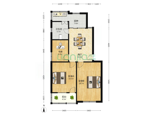 皋北新村 3室1厅1卫 84平方