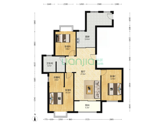 平安家园 3室1厅1卫 123平方