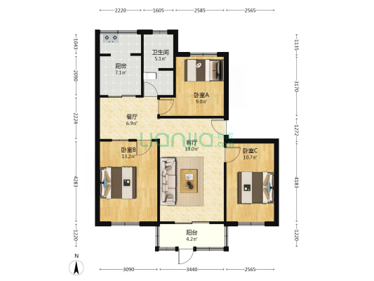 商贸局家属楼 3室2厅1卫 97平方