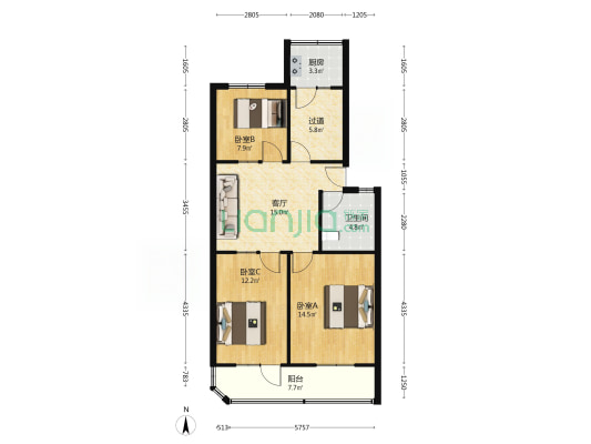 石油公司家属楼 3室1厅1卫 94平方