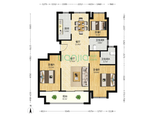 文晖雅居 3室2厅2卫 109平方