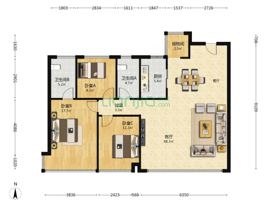 中天新希望·未来印 3室1厅2卫 140平方