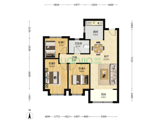 保利领秀山九区 3室1厅1卫 89平方