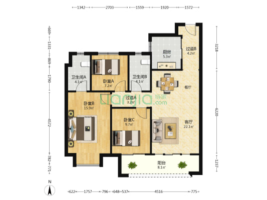 南昌中骏世界城 3室1厅2卫 109平方