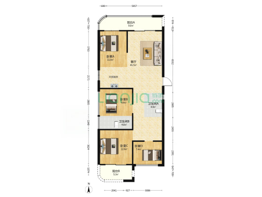 融信上江城C区 4室1厅2卫 113平方