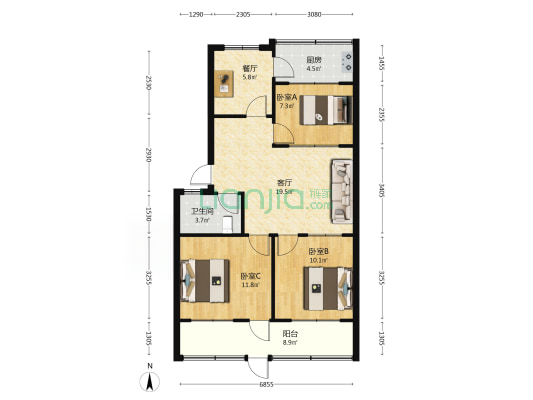 投资公司 3室2厅1卫 79平方