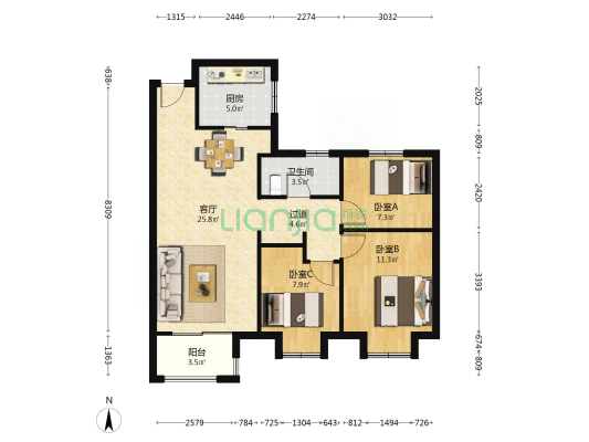 桃湖里花园东苑 3室1厅1卫 97平方