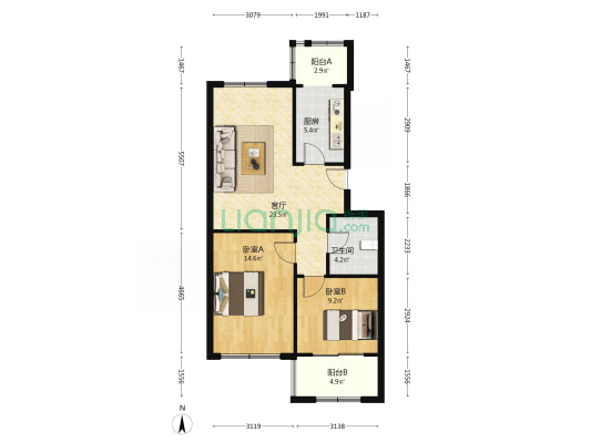 竹新苑北区 2室1厅1卫 82平方
