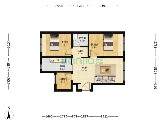 京能龙湖熙上 2室1厅1卫 79平方