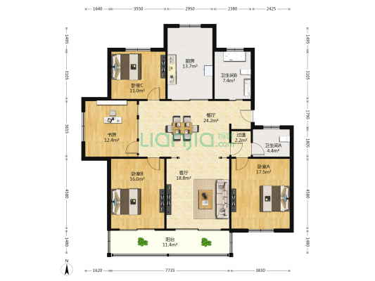海景苑 4室2厅2卫 153平方