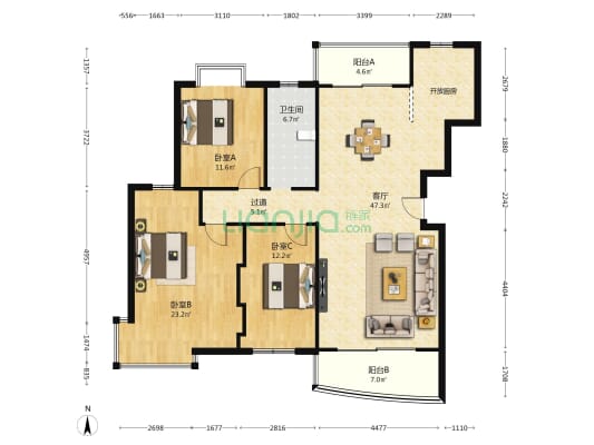 联诚花园 3室1厅1卫 143平方