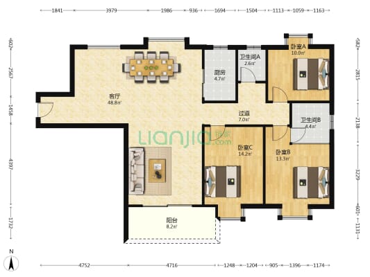 丽江家园 3室1厅2卫 127平方
