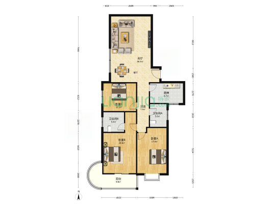 西安墙体材料研究院小区 3室1厅2卫 158平方