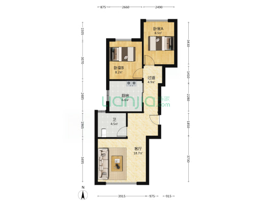 融创空港宸院 2室1厅1卫 73平方