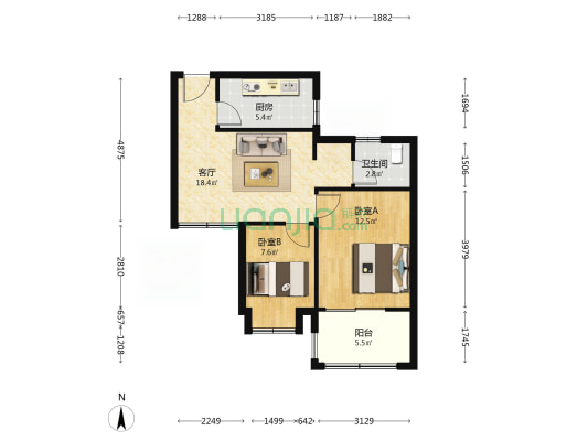 江风苑(北苑) 2室1厅1卫 75平方