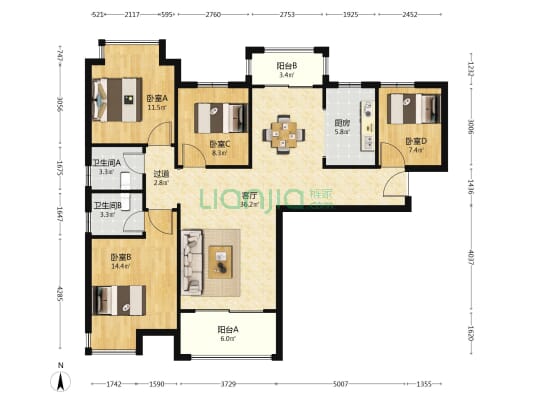 长房明宸府 4室1厅2卫 135平方