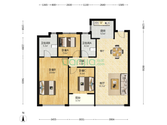 绿城锦庐 3室1厅2卫 110平方