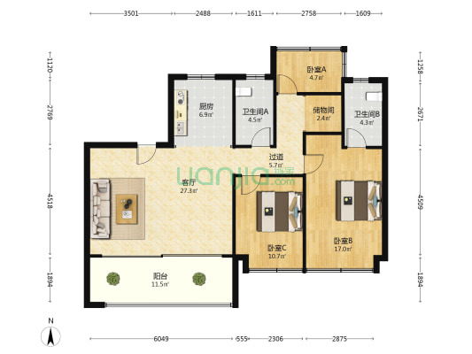 伟星滨江道 3室1厅2卫 132平方