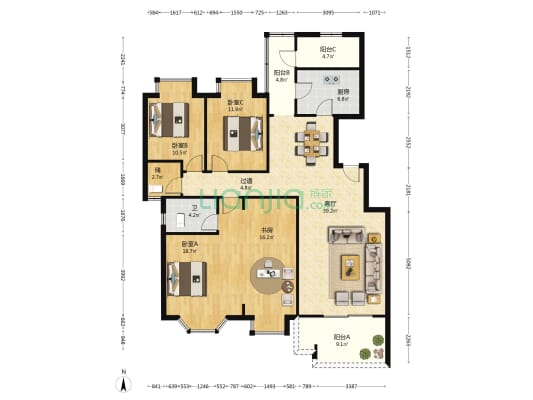 麓山翰林苑 4室1厅1卫 156平方