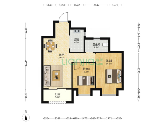 长存锦园 2室1厅1卫 86平方