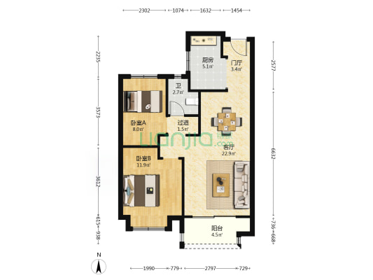 如意水岸 2室1厅1卫 80平方