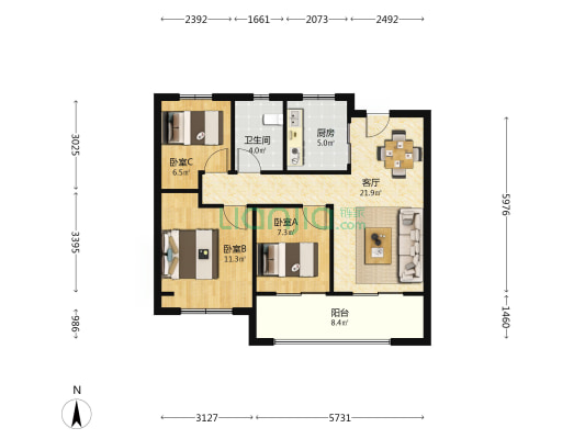 铭望府 3室1厅1卫 88平方