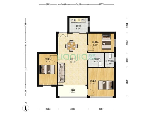 玉兴广场 3室1厅2卫 92平方