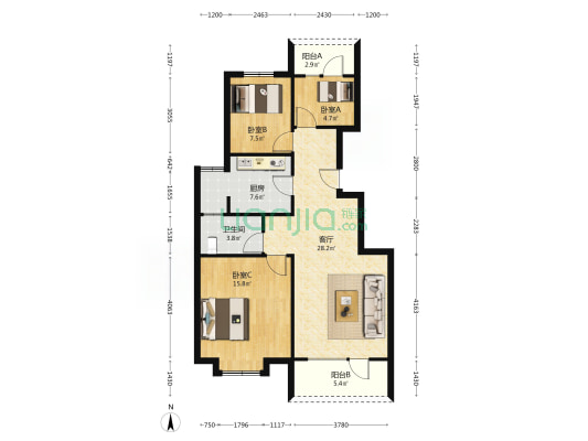高铁旁华融现代城电梯洋房95平95万可议房本在手-户型图