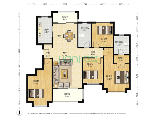 雅居乐湖居笔记星徽 4室1厅2卫 140平方