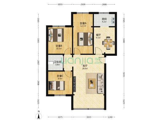 石油小区（工林路） 3室2厅1卫 89平方