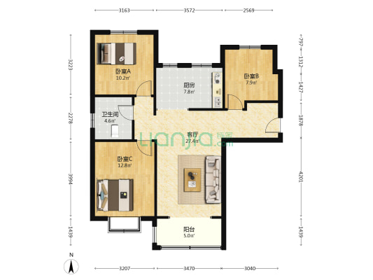 好楼层，采光好，全天都能进光，小区楼间距大，绿化高-户型图