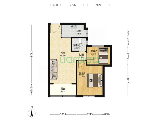 文鼎佳苑 2室1厅1卫 75平方