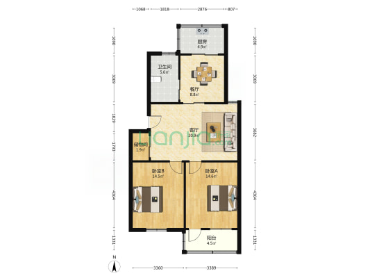 丁新中路 2室2厅1卫 91平方