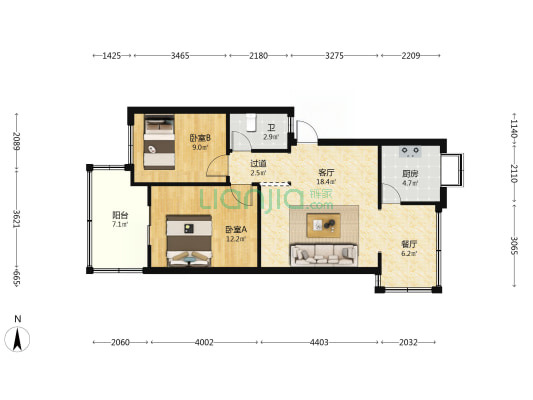 云南磷肥厂西苑开发小区 2室2厅1卫 59平方