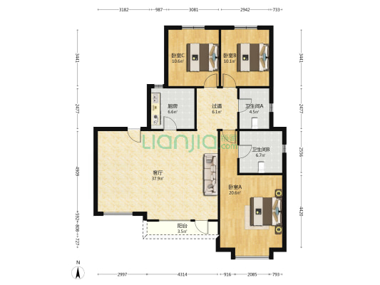 洋房满五 南北通透 视野好 采光好-户型图
