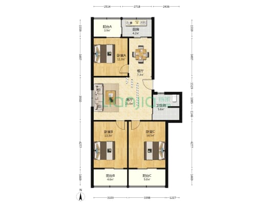 省建材院家属院（勤工路35号） 3室2厅1卫 110平方