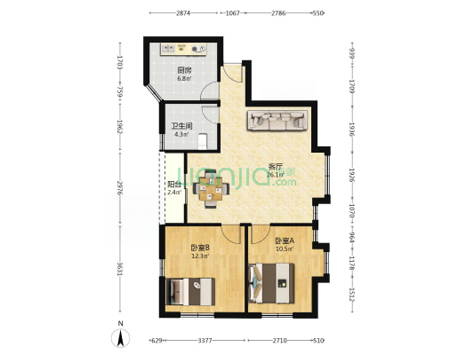 美景大厦丽景阁D座 2室1厅1卫 83平方