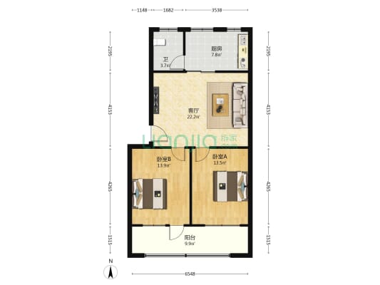电力局宿舍 2室1厅1卫 82平方