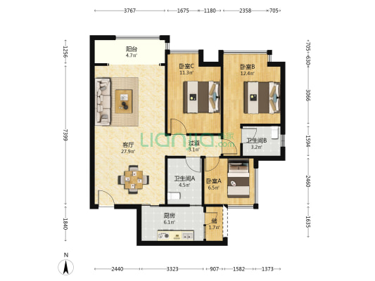 渝开发贯金和府 3室1厅2卫 96平方