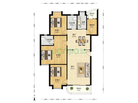 恒冠豪园 3室2厅2卫 126平方