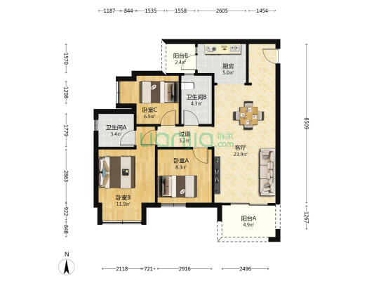 溪山玥 3室1厅2卫 94平方