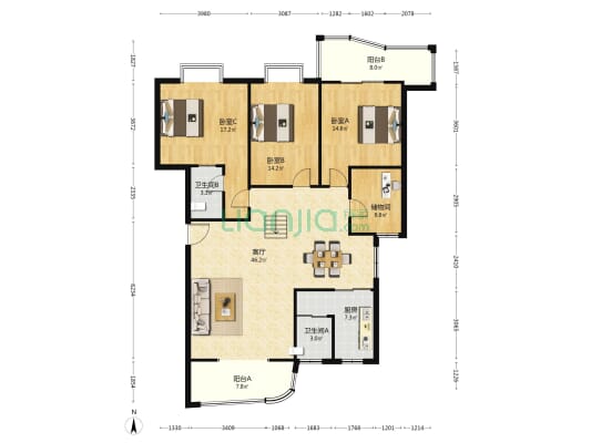 四方嘉苑 3室1厅2卫 150平方