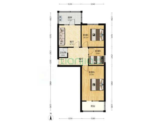 卫生局集资楼 3室2厅1卫 76平方
