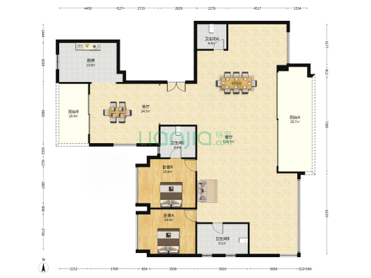 鲁能星城外滩长江序 2室2厅3卫 260平方