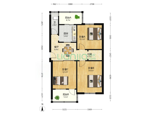 历山东路86 3室1厅1卫 84平方