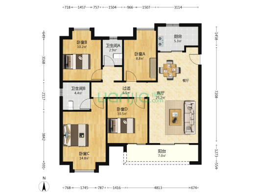 正荣棠悦 4室1厅2卫 117平方
