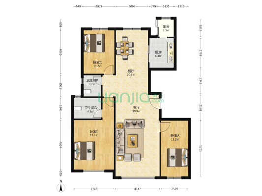 爱丽家园东区 3室2厅2卫 150平方