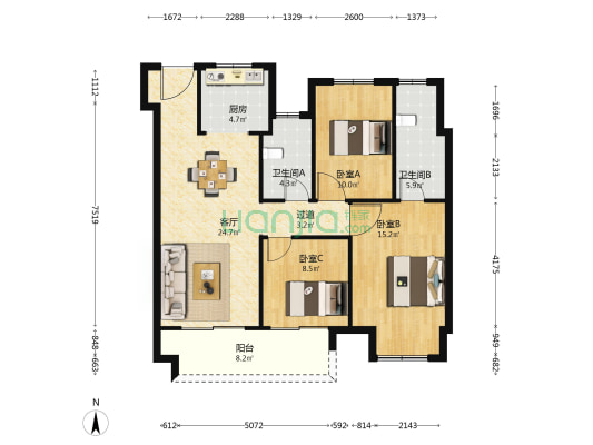 淮安旭辉广场 3室1厅2卫 112平方
