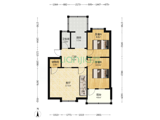 工程大学20号院 2室1厅1卫 62平方