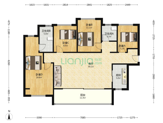五矿香投澜悦溪岸 4室1厅2卫 140平方